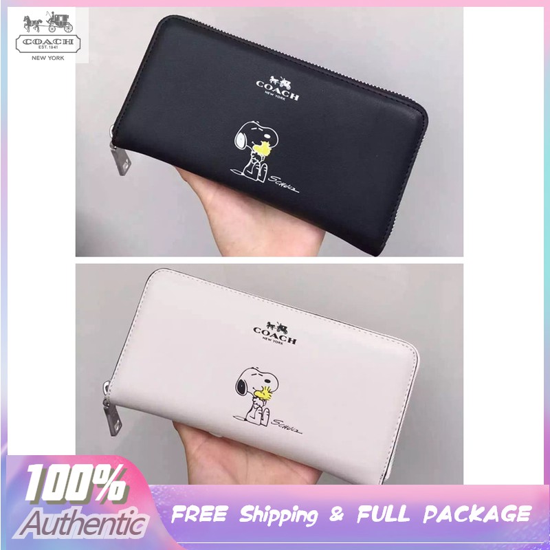 Outlet ส่วนลด🌈 COACH F53773 Snoopy กระเป๋าหนังผู้หญิง กระเป๋าซิป กระเป๋าสตางค์ใบยาว