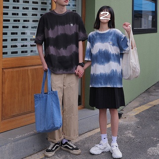 เสื้อยืดมัดย้อมสีดำ Oversize ชายหญิงใส่ได้ ST42