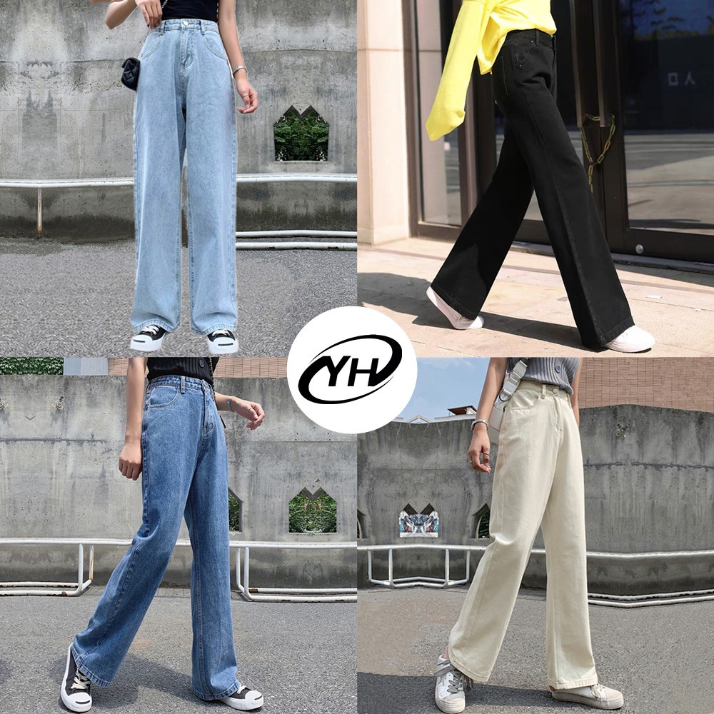 ?yh8529?มีไซซ์ S-3xl?กางเกงยีนส์ เอวสูง สไตล์เกาหลี แนววินเทจ เท้ากว้าง กางเกงยีนส์ขายาว สวยๆเก๋ๆ. 