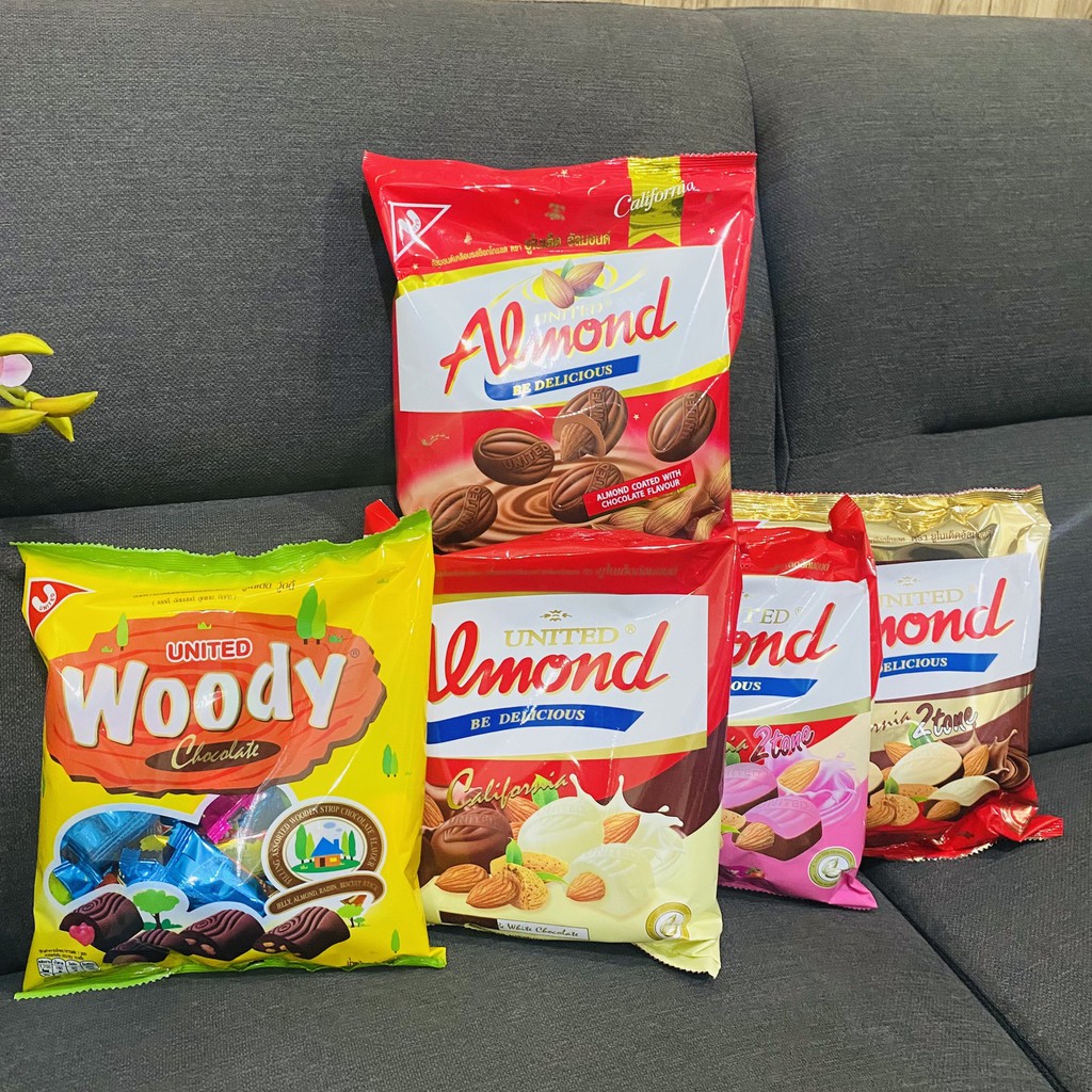 ยูไนเต็ด อัลมอนด์ ช็อกโกแลต 247.5g ซื้อรสWoodyรวมรสครบ 2 ถุง แถมรสสตรอเบอรี่ 1 ถุง