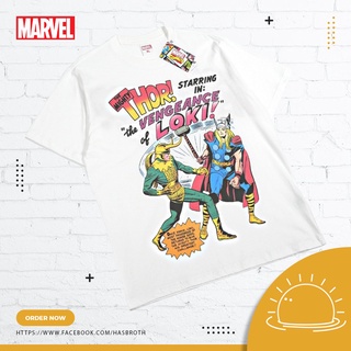 Marvel T-Shirt - Thor&amp;Loki White แขนเสื้อมีแถบสีแดง (Size 2XL)