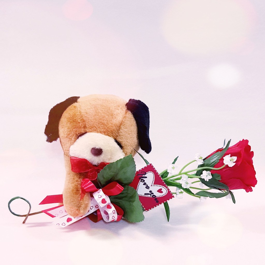 ตุ๊กตา ของขวัญ ของขวัญวาเลนไทน์ ของตกแต่งห้อง น้องหมามอบดอกกุหลาบ