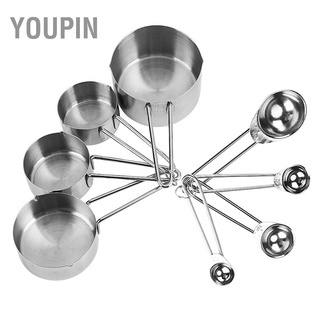 Youpin ชุดถ้วยตวงสแตนเลส &amp; ช้อนตวงนมกาแฟเบเกอรี่ 8 ชิ้น