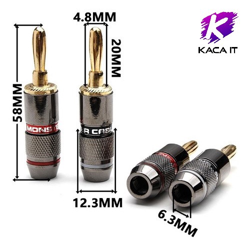 MONSTER 4 mm อะแดปเตอร์ลำโพงปลั๊กกล้วยทองแดง,ตัวเชื่อมต่อชุบทอง24K Gold Plated Audio Speaker Wire Cable Screw Banana Plu