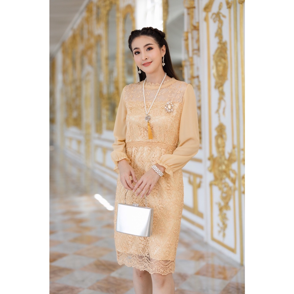64065 ผ้าลูกไม้ฝรั่งเศสทั้งตัว ชุดเดรส เดรสลูกไม้ ชุดเดรสผ้าลูกไม้ ชุดไทย เสื้อผ้าไทยผู้หญิง ใส่สบาย