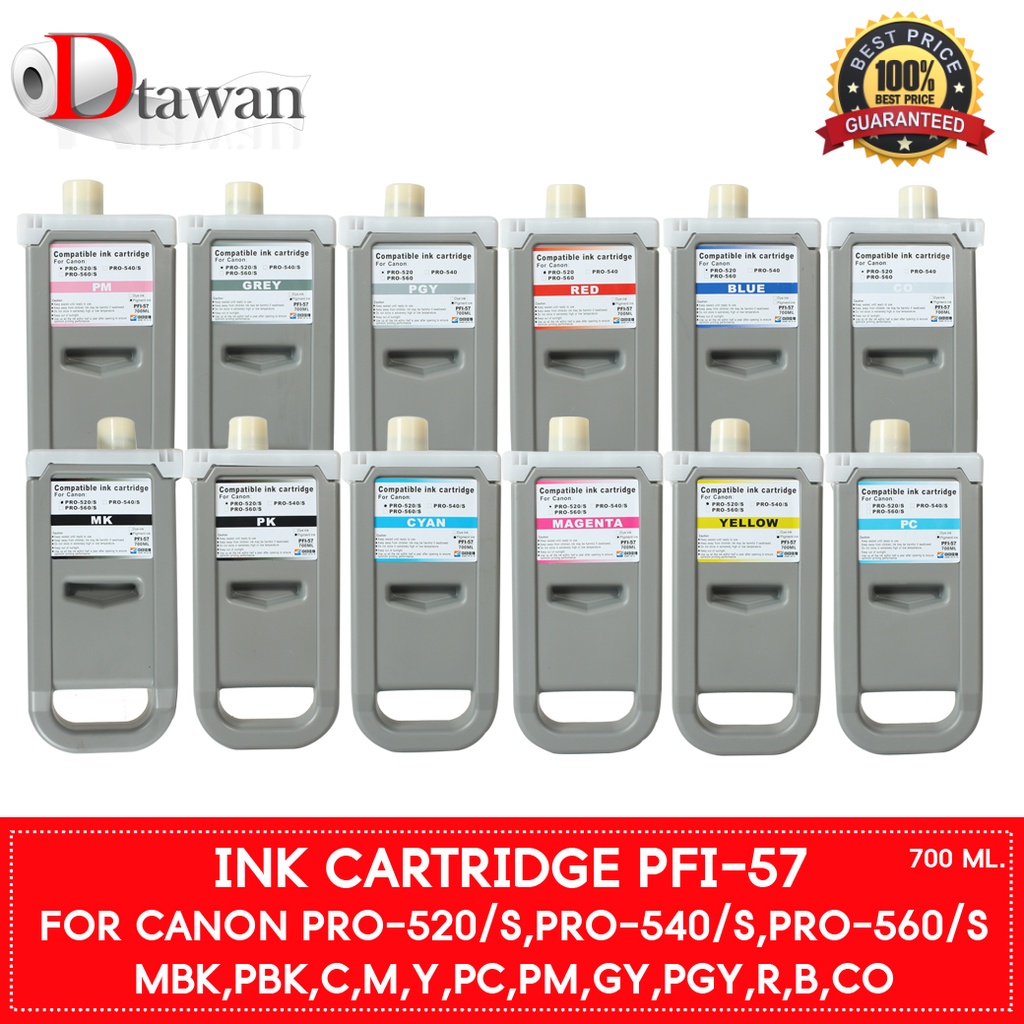DTawan น้ำหมึกเติม Pigment กันน้ำ PFI-57 ปริมาณ 700 ML. สำหรับ Canon Image PROGRAF PRO 520/s PRO 540/s RRO 560/s #0