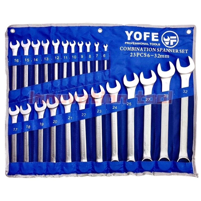 YOFE ชุดประแจ ข้างแหวน ปากตาย ประแจแหวนข้างปากตาย 6-32mm 23ชิ้น (สีนำ้เงิน)