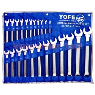 YOFE ชุดประแจ ข้างแหวน ปากตาย ประแจแหวนข้างปากตาย 6-32mm 23ชิ้น (สีนำ้เงิน)