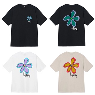 [S-5XL] STUSSY เสื้อยืดแขนสั้น พิมพ์ลายกังหันลม และดอกไม้ ทรงหลวม ขนาดเล็ก สําหรับผู้ชาย และผู้หญิงยืด.สบาย.รัก