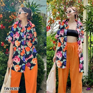 TW16367 New Arrival !!!! Floral Shirt Style Set เสื้อเชิ้ตแขนสั้น ทรง Oversize พิมพ์ลายดอก สีสันสดใส ลายสวยมวาก เกร๋สุดๆ