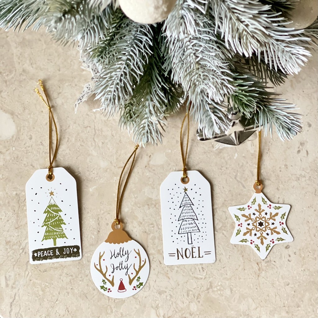 X'mas ป้ายแท็ก คละ 4 แบบ 12 ชิ้น Tags Christmas โทนขาว-ทอง /  / Tags card Tag paper