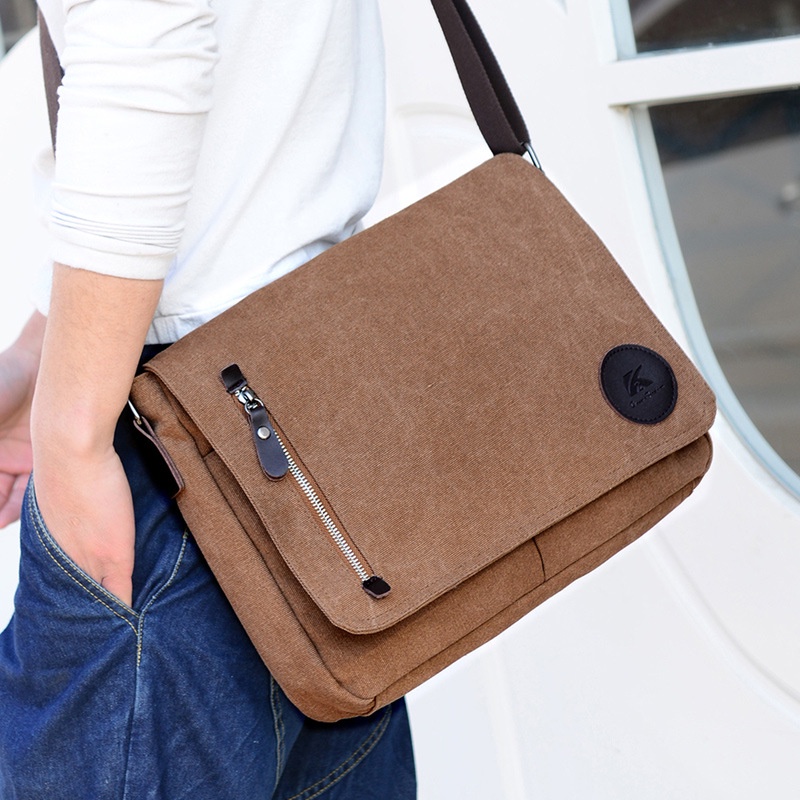 CS New Vintage Canvas Satchel Messenger Bag for Men Travel Shoulder Bag Crossbody School Bag for 13.3 Inch Laptop Chromebook Computer