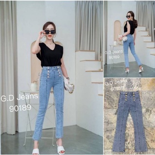 G.D.Jeans รุ่น 90189#กางเกงยีนส์แฟชั่นขายาวผ้ายืดทรงขาม้าฟอกสีสโนเปิดกระดุมทองหน้า