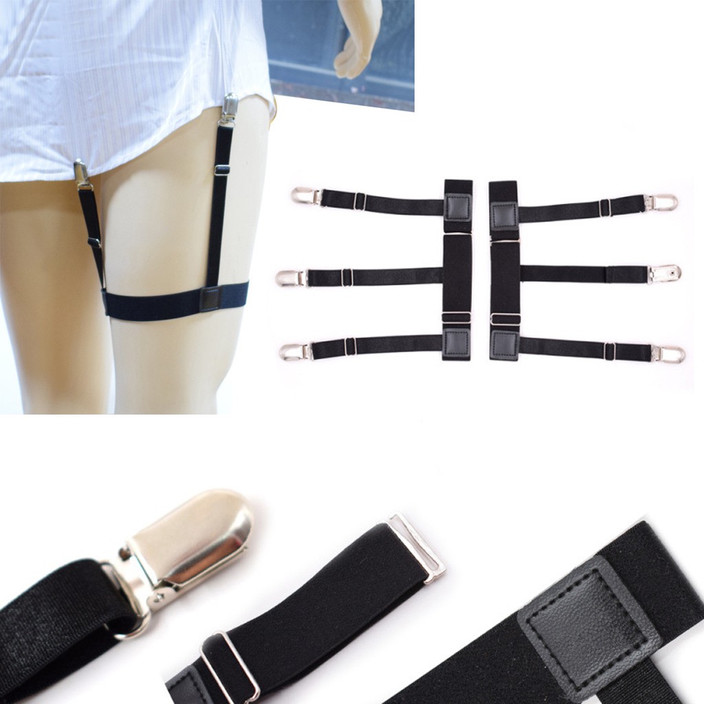 BST 2Pcs/Set Mens Shirt Stays Holder Non-slip Locking Clamps Elastic Suspenders