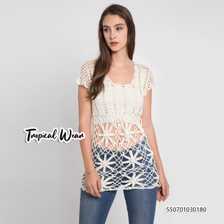 tropical wear เสื้อถักโคร์เชต์Ferris Wheel Crochet Cap-sleevedicon