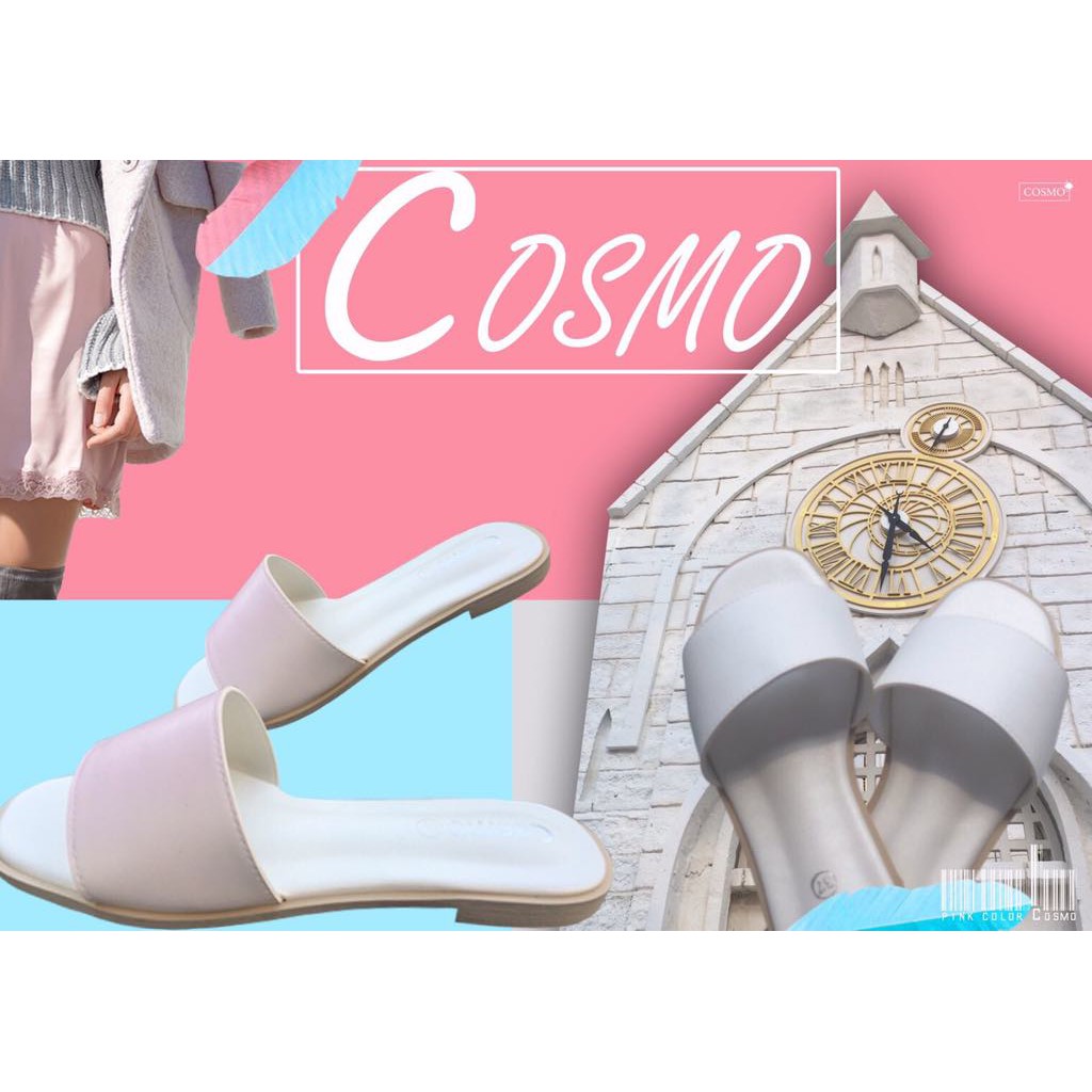 cosmo shoe รองเท้าแตะส้นแบน สีขาว น่ารัก วัสดุคุณภาพทุดคู่ รองเท้าแบบ