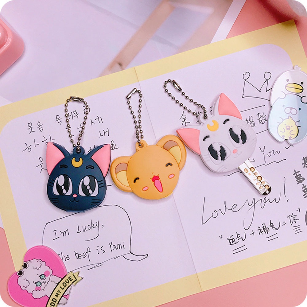 IVORY Cat Card Captor Keyring Girls Key Cover Sailor Moon Keychain Cosplay Props Key Accessories Silicone Sakura Key Cap #2