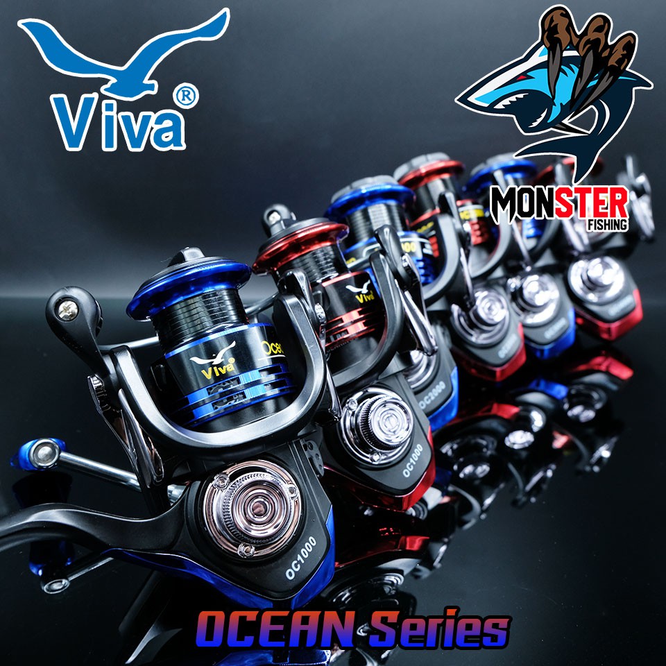 รอกตกปลา รอกสปินนิ่ง VIVA OCEAN OC1000/2000/3000/4000 มาพร้อมแขนแต่ง (BLACK BLUE/BLACK RED)