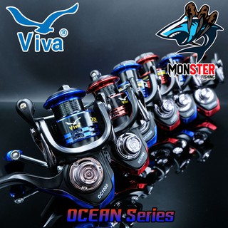 รอกตกปลา รอกสปินนิ่ง VIVA OCEAN OC1000/2000/3000/4000 มาพร้อมแขนแต่ง (BLACK BLUE/BLACK RED)