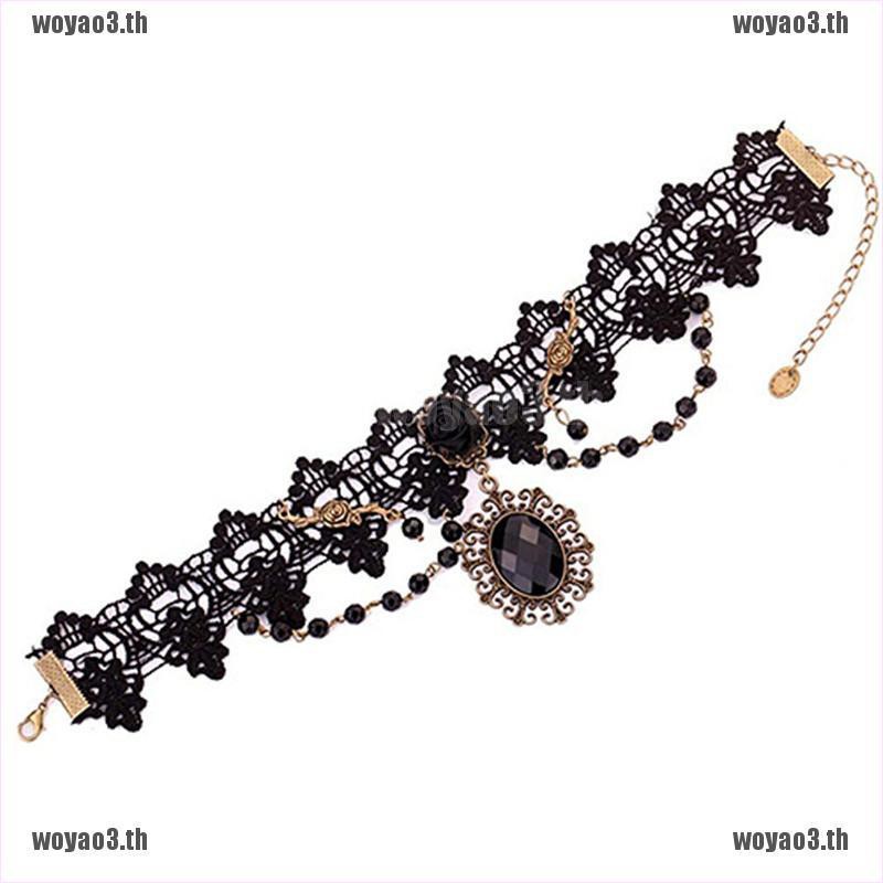 woyao Fashion Lolita Gothic Black Rose Flower Lace Choker Collar ...