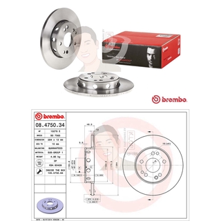 08 4750 34 จานเบรค ล้อ F (ยี่ห้อ BREMBO) รุ่น Std Benz W124 E200, E220, E280, E300, 300D ปี***ราคาต่อข้าง