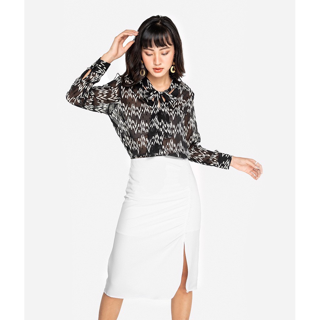 HNOSS - เสื้อเชิ้ตแขนยาวคอปกโบว์ - CMS12004020นาโนเมตร