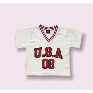 เสื้อครอปแขนสั่น ท็อปคอวีน่ารักก สกรีน USA