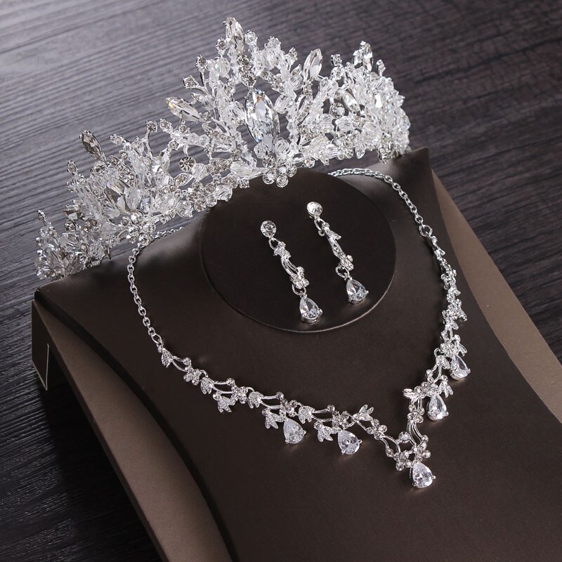 Bridal Hair Jewelry Big Large Zircon Tiaras and Crowns CZ Headpiece For Brides Diadem Crystal Earrings Set Wedding Accessories