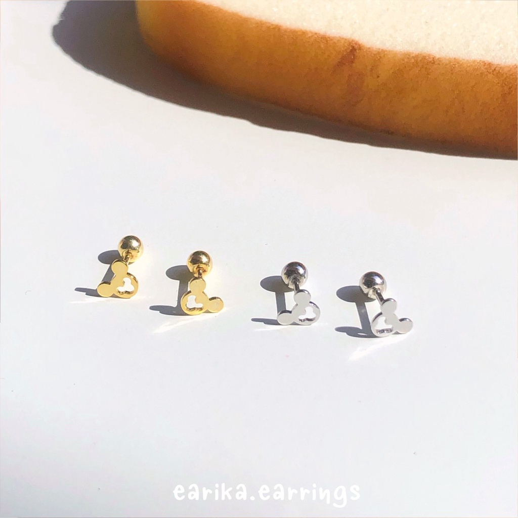 earika.earrings - mickey piercing จิวหูเงินแท้ลายมิกกี้ (มีให้เลือก 2 สี) เหมาะสำหรับคนแพ้ง่าย