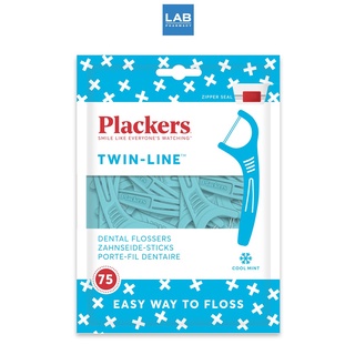 Plackers Flosser Twin Line 75 pcs - พลัคเกอร์ ไหมขัดฟันแบบมีด้ามจับ เส้นคู่ กลิ่นคูลมิ้นต์ 1 ซอง บรรจุ 75 ชิ้น