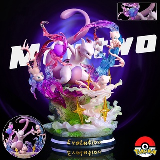 MFC Studio Pokemon Evolution of Mew &amp; Mewtwo โปเกมอน อีโวลูชัน อ็อฟ มิวทู Resin Statue พร้อมไฟ With LED Figure มังงะ