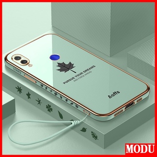 Modu เคส Xiaomi Redmi Note 7 Pro การออกแบบใหม่ เคสโทรศัพท์ สี่เหลี่ยม นุ่ม หรูหรา ชุบ เคสใบเมเปิ้ล + ฝาครอบเชือกเส้นเล็ก