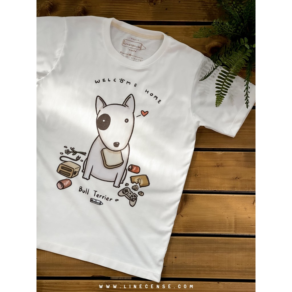 Bull Terrier " welcome home " t-shirt เสื้อยืด ลายหมาบูลเทอร์เรีย
