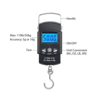 ﻿เครื่องชั่งน้ำหนักกระเป๋าแบบพกพา WH-A08L 50kg 5g LCD Screen Digital Hanging Scale with Backlight and Hook รุ่น WH-A08