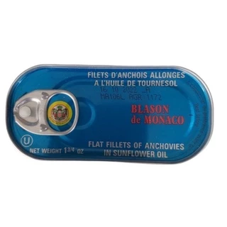 ปลาแองโชวี่ ดองในน้ำมันทานตะวัน ขนาด 50 กรัม Anchovies In Soya Oil 50 g BLASON DE MONACO