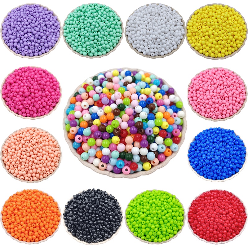 จี้ลูกปัด ทรงกลม ขนาดเล็ก 4 มม. สีแคนดี้ สําหรับทําเครื่องประดับ สร้อยคอ สร้อยข้อมือ DIY 200 ชิ้น