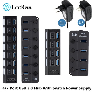 Lccaa ฮับแยก USB 3.0 4/7 พอร์ต พร้อมสวิตช์อะแดปเตอร์พาวเวอร์ ขนาดเล็ก สําหรับแล็ปท็อป