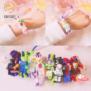 สร้อยข้อมือถัก ประดับตัวการ์ตูนเลโก้ สร้อยข้อมือคู่ ของขวัญนักศึกษา สำหรับชายและหญิง