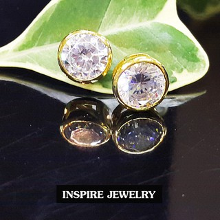 INSPIRE JEWELRY  ต่างหูฝังเพชรสวิส size M งานเพชร CZ แท้ ราคาเบาๆ เพชรวิ้งเจิดจรัสที่สุดในสามโลก