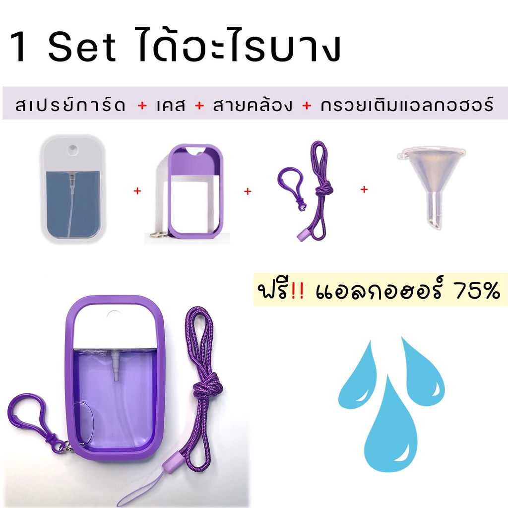 สเปรย์แอลกอฮอร์พร้อมใช้ แบบครบชุด เคส+ขวด+สาย+กรวยเติมแอลกอออร์ ใช้สะดวก ฟรี แอลกอออร์ 50ml Alcohol Spray สเปรย์การ์ด ❤️
