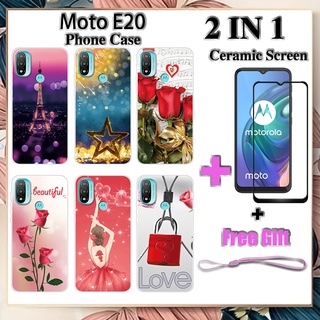 2 IN 1 เคสโทรศัพท์ Motorola Moto E20 พร้อมกระจกนิรภัยกันรอยหน้าจอเซรามิค ฟิล์มโค้ง โรแมนติก