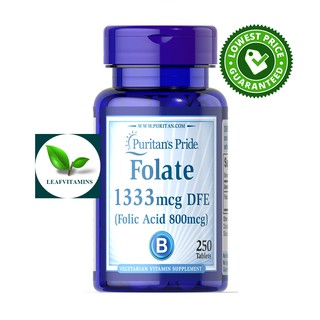 Puritans Pride Folate 1333 mcg DFE ( Folic Acid 800 mcg) / 250 Tablets