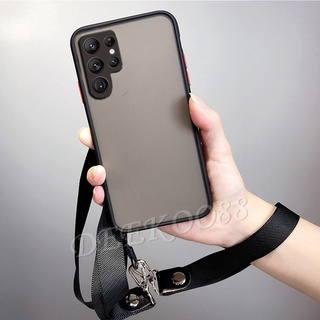 เคสโทรศัพท์ Samsung Galaxy S22 Ultra Plus S22+ 5G Phone Case with Hand Strap + Neck Rope Casing Camera Lens Protection Matte Back Cover SamsungS22 GalaxyS22 S22Ultra S22Plus