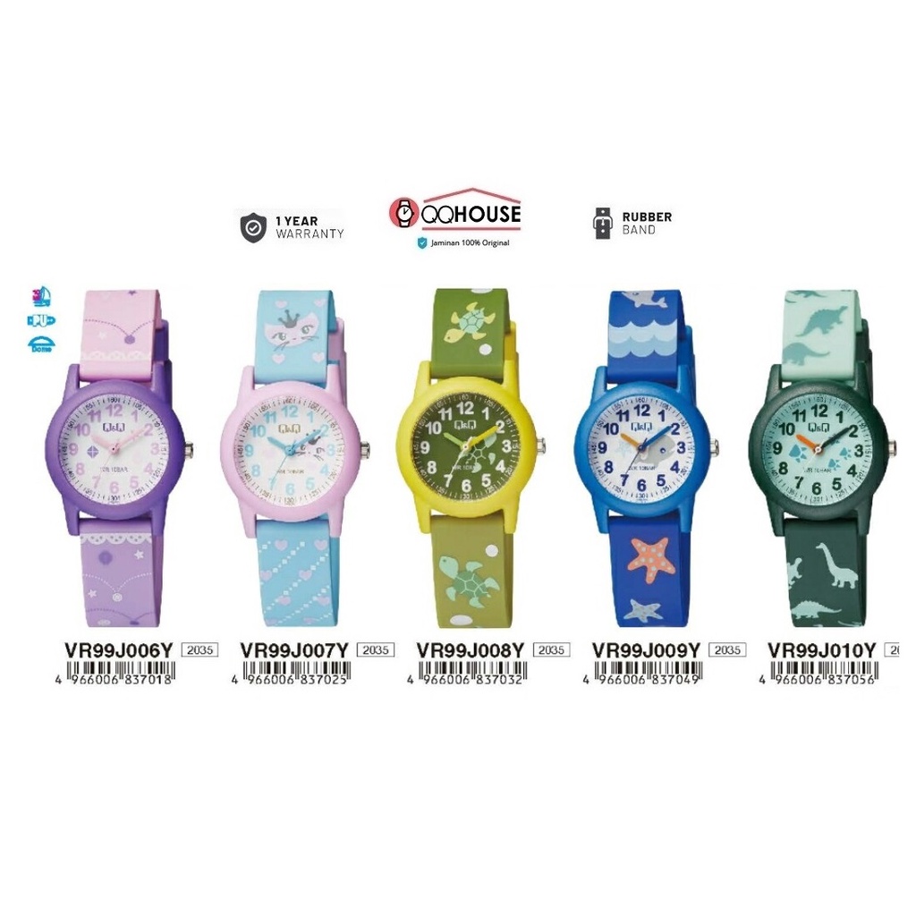 Q&Q QNQ QQ VR99 VR99J VR99J006 - 010 VR99J006Y - 010Y ANALOG KIDS WATCH RUBBER BAND CHILDRENS WATCH 