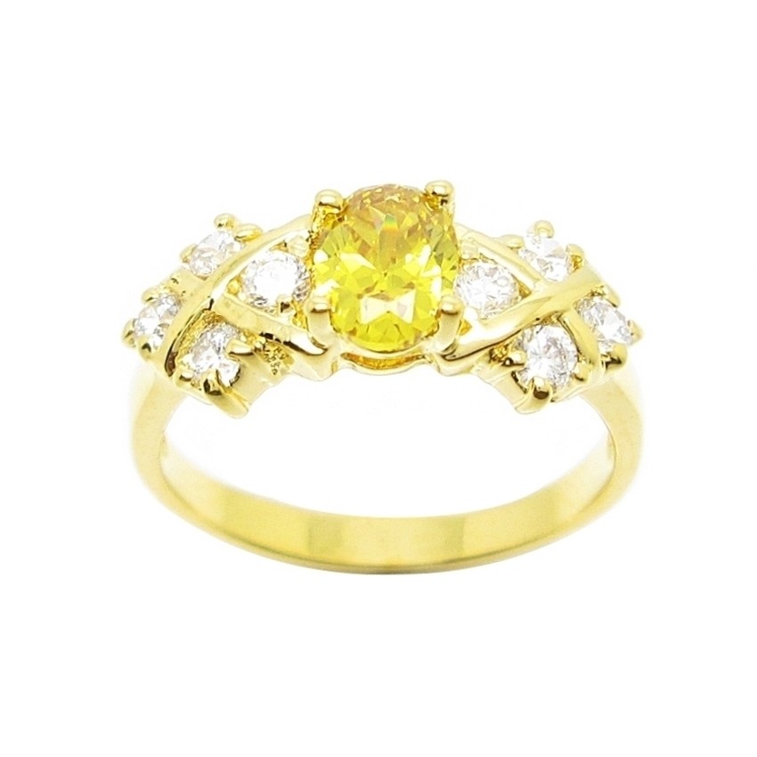 แหวนพลอยสีเหลือง แหวนสีเหลือง พลอยบุษราคัม ประดับเพชร cz สวยวิ้งวับ ชุบทอง ชุบทองแท้ ชุบทอง 24k
