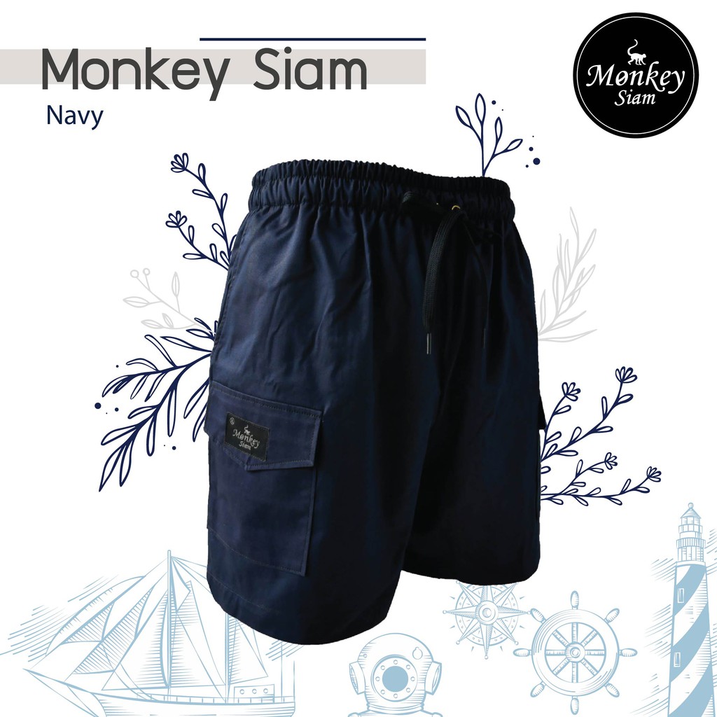 [ลดล้างสต็อก M ] กางเกงขาสั้น ชายหญิง ผ้าcotton NAVY - กรม Monkey siam ใส่สบาย กางเกงกีฬาขาสั้น กางเ