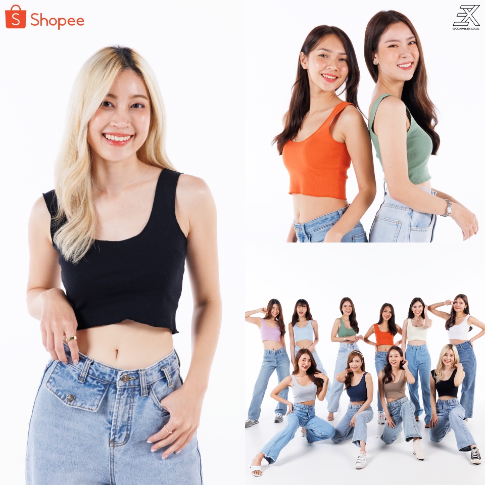 [Clearance] Expogarment เสื้อกล้ามครอป  คอกว้าง คอวี ปล่อยชาย ผ้าร่องเล็ก เอวลอย  tank top CROP 009