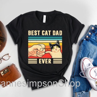 ROUNDคอลูกเรือNeckใหม่ เสื้อยืดลําลอง แขนสั้น พิมพ์ลาย Daddy Best Cat Dad Ever Cat Lovers Father Gif Personalized Gifts1