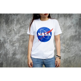 เสื้อยืดแฟชั่นผู้หญิง ผู้ชาย Nasa วงกลม สีขาว