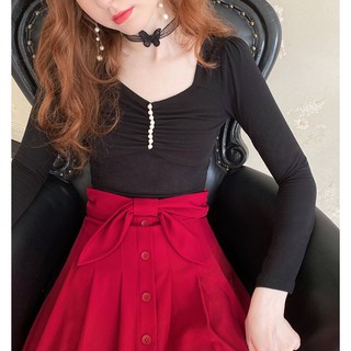 070 Sweet Peach : Margaret Top เสื้อครอปแขนยาวแต่งมุก